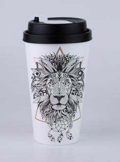 Стакан с крышкой 550мл с декором с клапаном (Чёрный)